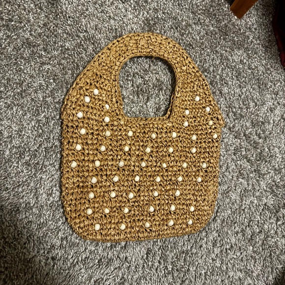 Madewell Handbags - Madewell Tan Woven Mini Bag with Bead Accents